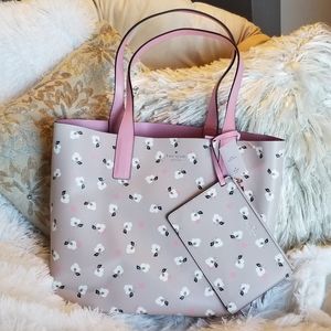 Kate Spade - Reversible Beige/Pink Tote+wristlet